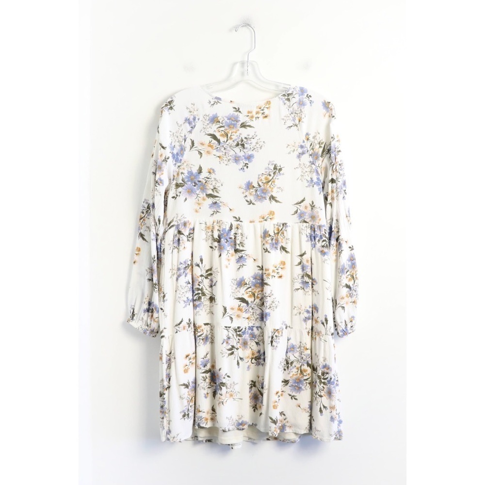 American Eagle AEO white floral print dress bohemian tall peasant long sleeve M - Picture 4 of 11